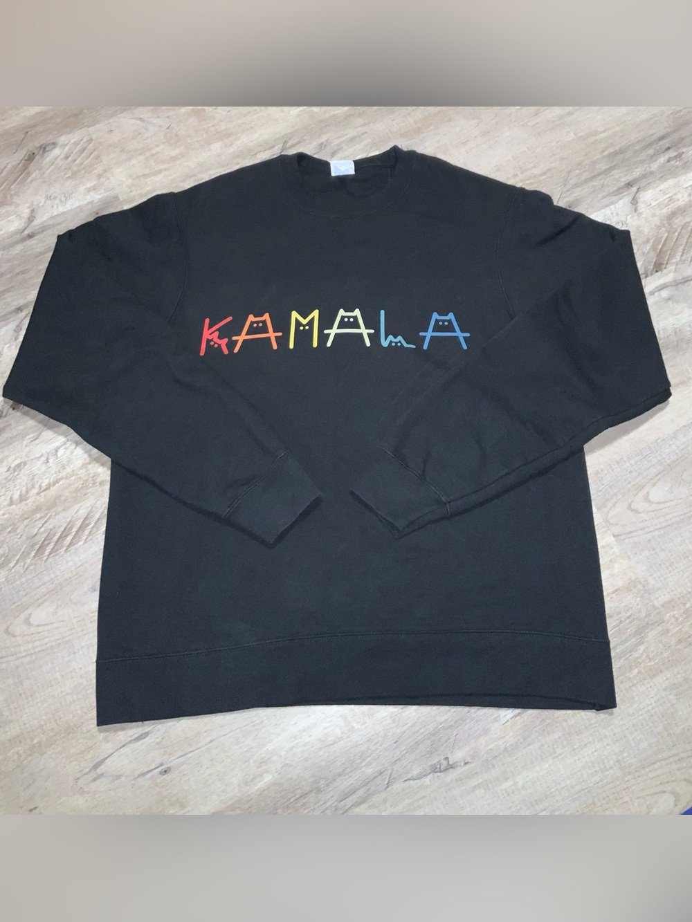 (Bin 36) Port & Company Black Kamala Rainbow Logo Crewneck Sweater, Size M